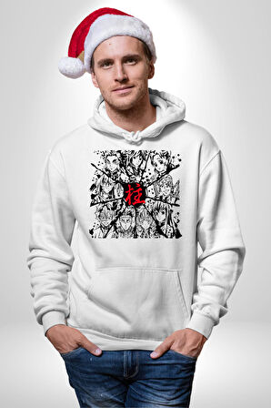 Anime Demon Slayer Hashira Kadın Erkek  Beyaz Kapüşonlu Sweatshirt Hoodie