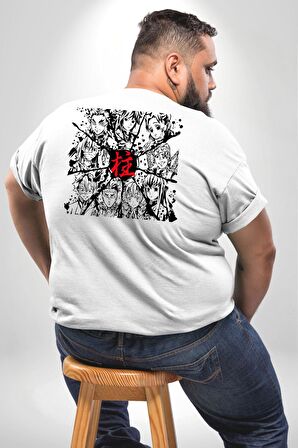 Anime Demon Slayer Hashira Büyük Beden Beyaz Tişört Kadın Erkek Ünisex Sırt Baskılı