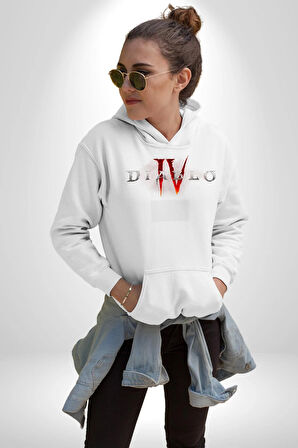 DIABLO oyun  Kadın Erkek  Beyaz Kapüşonlu Sweatshirt Hoodie