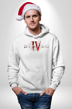 DIABLO oyun  Kadın Erkek  Beyaz Kapüşonlu Sweatshirt Hoodie