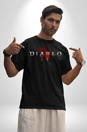 DIABLO oyun  Pamuklu Bisiklet Yaka Kadın Erkek Oversize Boyfriend Dijital Baskılı Siyah T-shirt