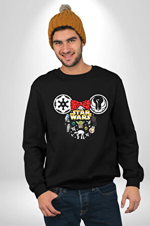 Starwars Miki Karakterleri Kadın Erkek Siyah Sweatshirt 