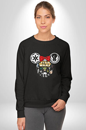 Starwars Miki Karakterleri Kadın Erkek Siyah Sweatshirt 