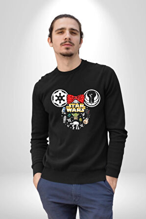 Starwars Miki Karakterleri Kadın Erkek Siyah Sweatshirt 