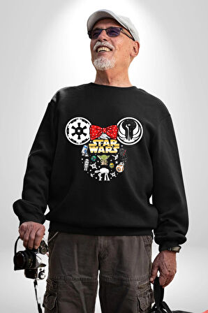 Starwars Miki Karakterleri Kadın Erkek Siyah Sweatshirt 