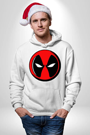 Deadpool Maske Kadın Erkek  Beyaz Kapüşonlu Sweatshirt Hoodie