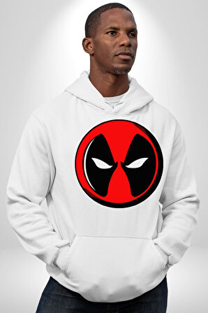 Deadpool Maske Kadın Erkek  Beyaz Kapüşonlu Sweatshirt Hoodie