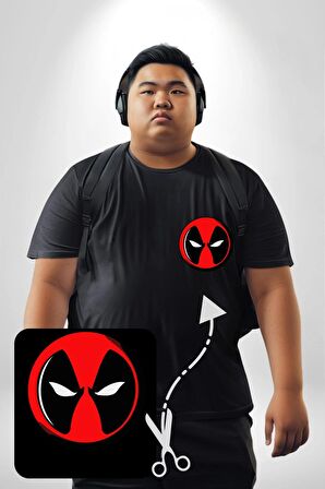 Deadpool Maske Siyah Büyük Beden Kadın Basic Minimal Baskılı Tişört