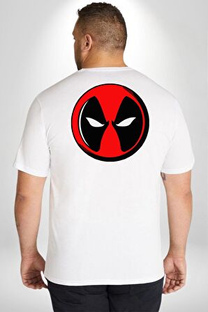 Deadpool Maske Büyük Beden Beyaz Tişört Kadın Erkek Ünisex Sırt Baskılı