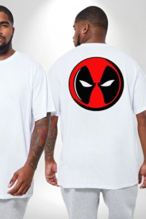 Deadpool Maske Büyük Beden Beyaz Tişört Kadın Erkek Ünisex Sırt Baskılı