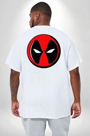 Deadpool Maske Büyük Beden Beyaz Tişört Kadın Erkek Ünisex Sırt Baskılı