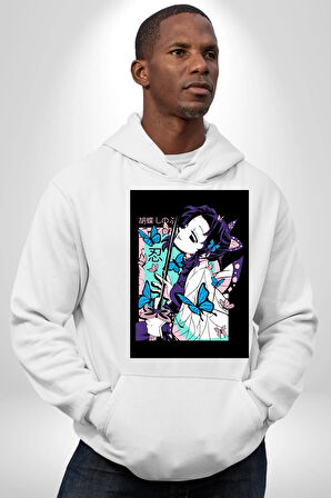 Shinobu Kocho Demon Slayer  Kadın Erkek  Beyaz Kapüşonlu Sweatshirt Hoodie