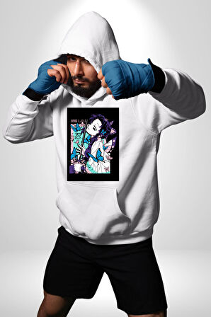 Shinobu Kocho Demon Slayer  Kadın Erkek  Beyaz Kapüşonlu Sweatshirt Hoodie