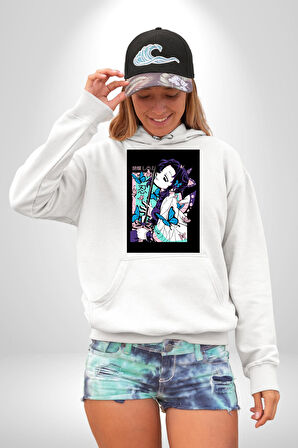 Shinobu Kocho Demon Slayer  Kadın Erkek  Beyaz Kapüşonlu Sweatshirt Hoodie