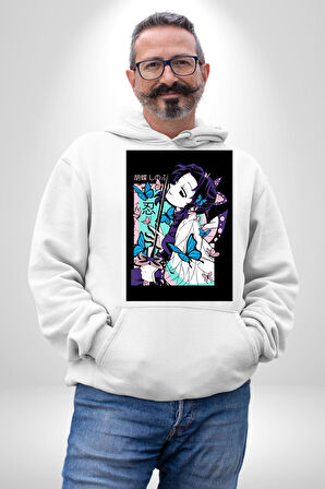 Shinobu Kocho Demon Slayer  Kadın Erkek  Beyaz Kapüşonlu Sweatshirt Hoodie