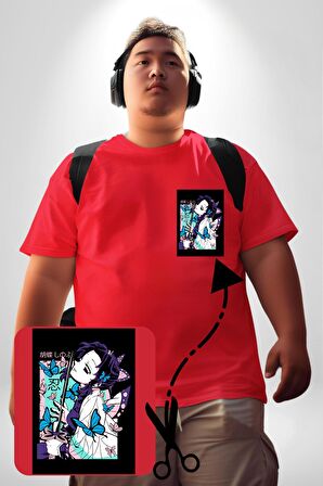 Shinobu Kocho Demon Slayer  Kırmızı Büyük Beden Kadın Basic Minimal Baskılı Tişört