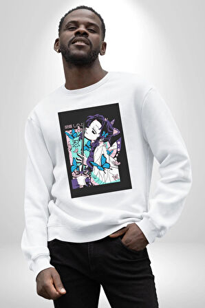Shinobu Kocho Demon Slayer  Kadın Erkek Beyaz Sweatshirt 