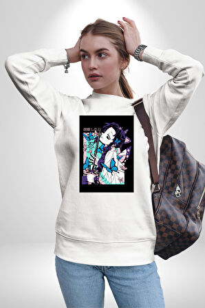 Shinobu Kocho Demon Slayer  Kadın Erkek Beyaz Sweatshirt 