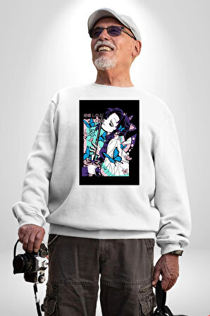 Shinobu Kocho Demon Slayer  Kadın Erkek Beyaz Sweatshirt 