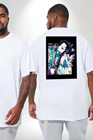 Shinobu Kocho Demon Slayer  Büyük Beden Beyaz Tişört Kadın Erkek Ünisex Sırt Baskılı