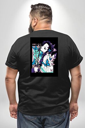 Shinobu Kocho Demon Slayer  Büyük Beden Siyah Tişört Kadın Erkek Ünisex Sırt Baskılı