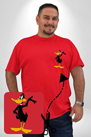 Daffy Duck Donald Duck Daisy Ördek Kırmızı Büyük Beden Kadın Basic Minimal Baskılı Tişört
