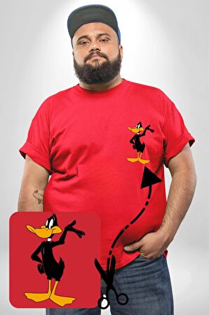 Daffy Duck Donald Duck Daisy Ördek Kırmızı Büyük Beden Kadın Basic Minimal Baskılı Tişört