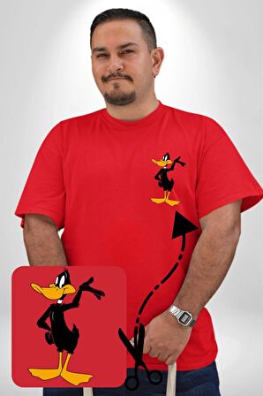 Daffy Duck Donald Duck Daisy Ördek Kırmızı Büyük Beden Kadın Basic Minimal Baskılı Tişört