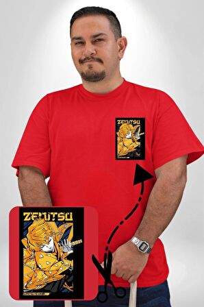 Zenitsu Agatsuma Anime Kırmızı Büyük Beden Kadın Basic Minimal Baskılı Tişört