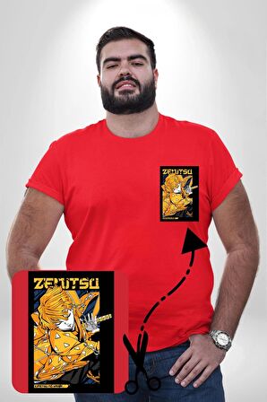 Zenitsu Agatsuma Anime Kırmızı Büyük Beden Kadın Basic Minimal Baskılı Tişört