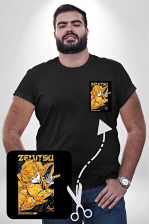Zenitsu Agatsuma Anime Siyah Büyük Beden Kadın Basic Minimal Baskılı Tişört