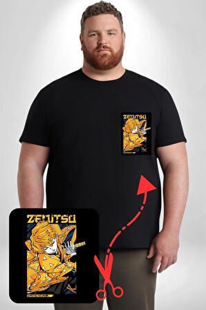 Zenitsu Agatsuma Anime Siyah Büyük Beden Kadın Basic Minimal Baskılı Tişört