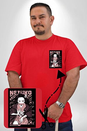 Nezuko Demon Slayer Kırmızı Büyük Beden Kadın Basic Minimal Baskılı Tişört