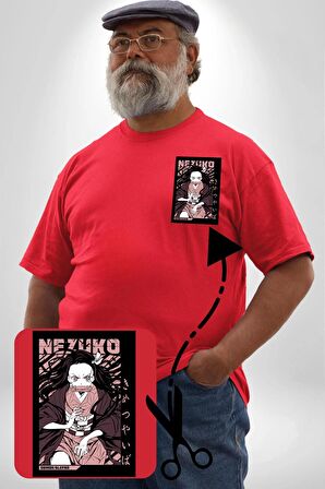Nezuko Demon Slayer Kırmızı Büyük Beden Kadın Basic Minimal Baskılı Tişört