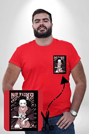 Nezuko Demon Slayer Kırmızı Büyük Beden Kadın Basic Minimal Baskılı Tişört