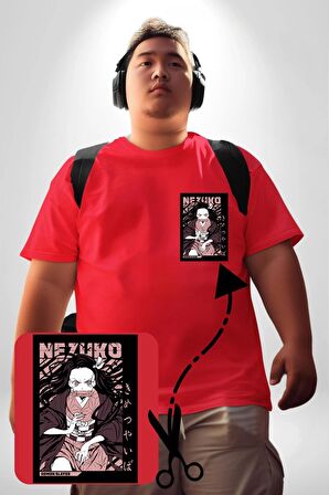 Nezuko Demon Slayer Kırmızı Büyük Beden Kadın Basic Minimal Baskılı Tişört