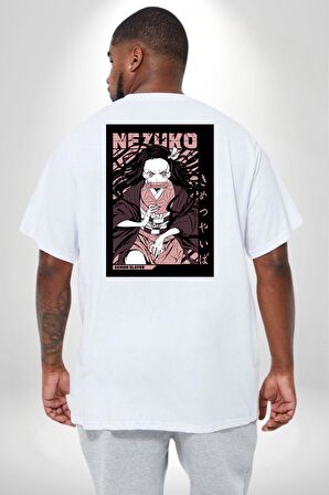Nezuko Demon Slayer Büyük Beden Beyaz Tişört Kadın Erkek Ünisex Sırt Baskılı