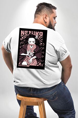 Nezuko Demon Slayer Büyük Beden Beyaz Tişört Kadın Erkek Ünisex Sırt Baskılı