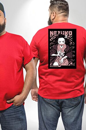 Nezuko Demon Slayer Büyük Beden Kırmızı Tişört Kadın Erkek Ünisex Sırt Baskılı