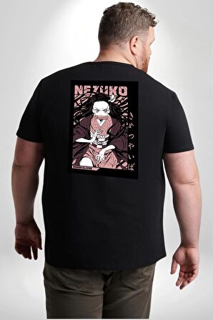 Nezuko Demon Slayer Büyük Beden Siyah Tişört Kadın Erkek Ünisex Sırt Baskılı