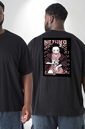 Nezuko Demon Slayer Büyük Beden Siyah Tişört Kadın Erkek Ünisex Sırt Baskılı