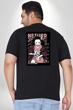 Nezuko Demon Slayer Büyük Beden Siyah Tişört Kadın Erkek Ünisex Sırt Baskılı