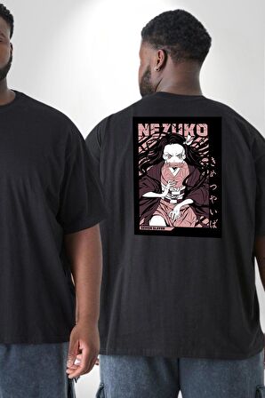Nezuko Demon Slayer Büyük Beden Siyah Tişört Kadın Erkek Ünisex Sırt Baskılı