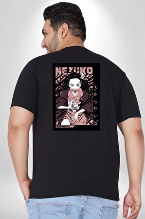 Nezuko Demon Slayer Büyük Beden Siyah Tişört Kadın Erkek Ünisex Sırt Baskılı