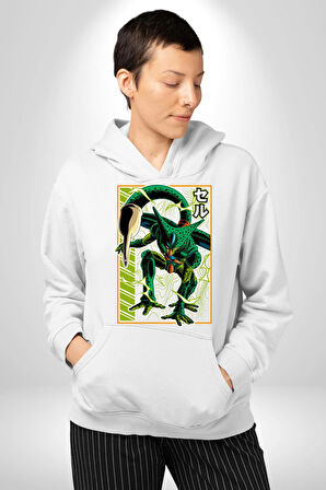 Anime DragonBall Cell Kadın Erkek  Beyaz Kapüşonlu Sweatshirt Hoodie