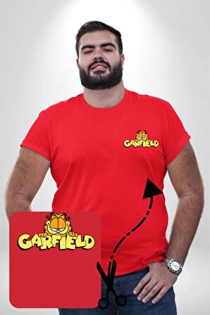 Garfield Kırmızı Büyük Beden Kadın Basic Minimal Baskılı Tişört