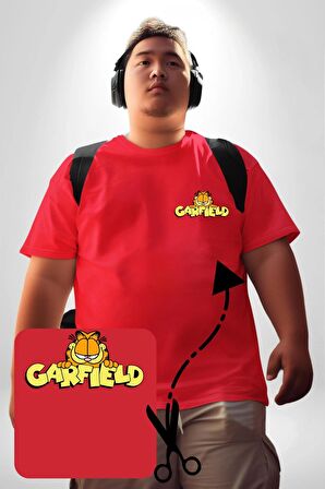 Garfield Kırmızı Büyük Beden Kadın Basic Minimal Baskılı Tişört