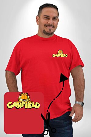 Garfield Kırmızı Büyük Beden Kadın Basic Minimal Baskılı Tişört