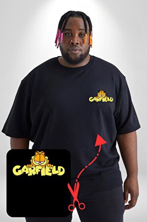 Garfield Siyah Büyük Beden Kadın Basic Minimal Baskılı Tişört