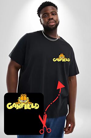 Garfield Siyah Büyük Beden Kadın Basic Minimal Baskılı Tişört